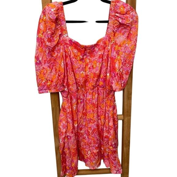 Ted Baker London Betha Floral Square Neck Dress In Pink & Orange Size 2 - Picture 6 of 9